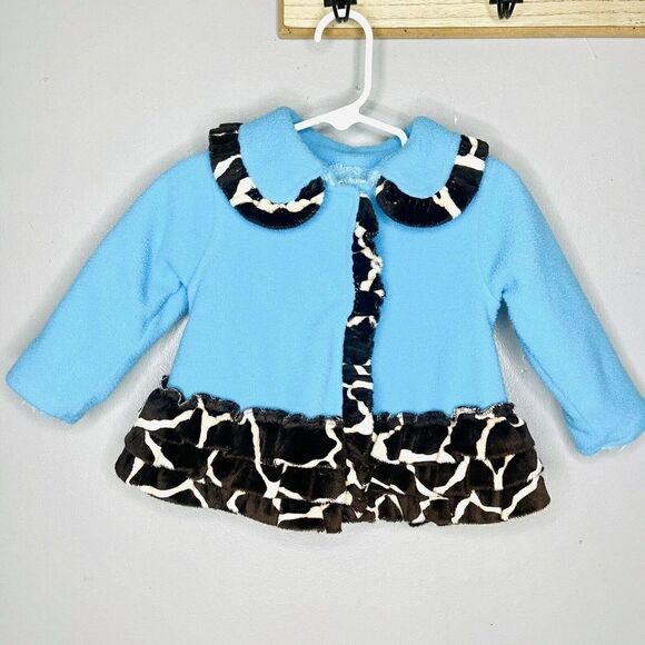 Mud Pie girls blue brown animal print fleece jacket 12-18 months - Picture 1 of 6